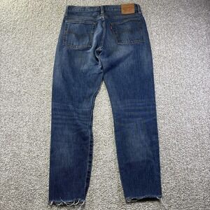 Levis Jeans Womens 29 Blue Straight Leg Cone Stretch Denim Raw Hem Distressed